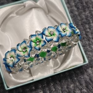 Hawaiian Floral Polymer Clay Elastic Costume Bracelet